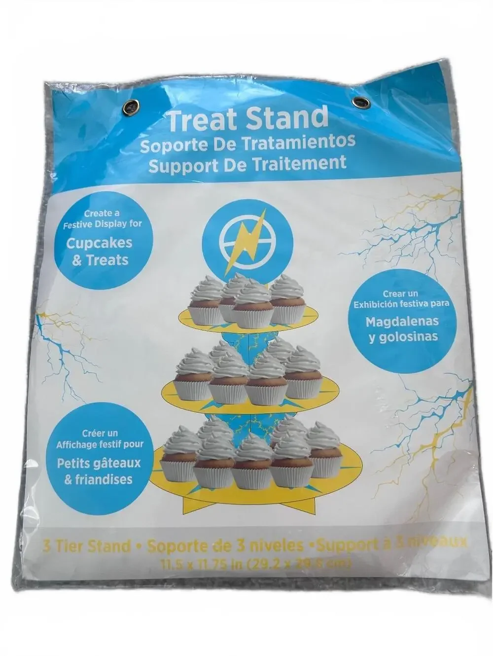 3 Tier Treat Stand Cupcake & Treat Display - Blue and Yellow Lightning Design
